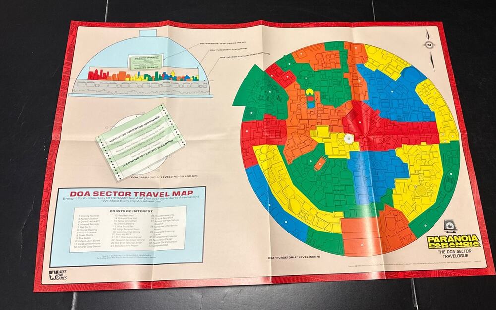 Paranoia RPG West End Games DOA Sector Travelogue Map Travel Map ONLY 1989 VTG